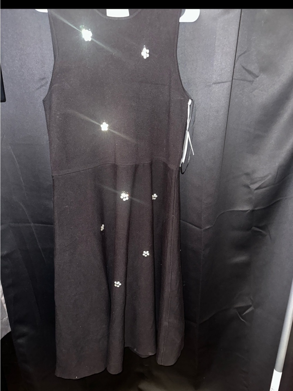 Black Sleeveless Floral-Embellished Dress